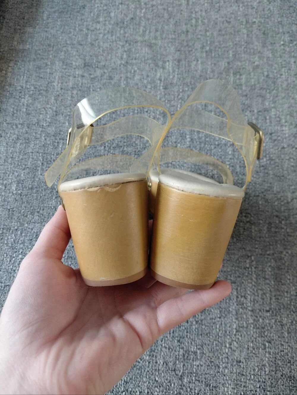 VTG 90's Y2K Chunky Wooden Viynl Strap Platform Wedge Sandals Size 5 Deadstock
